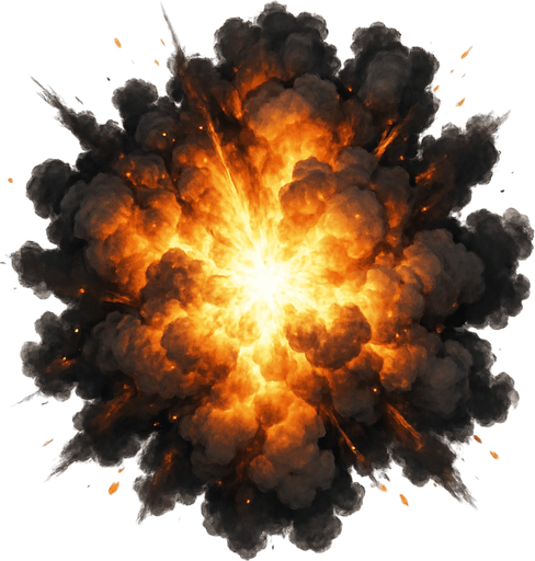 Patlama, gerçekçi, üstten görünüm, yazısız.
In-Game asset.  High contrast.  No shadows