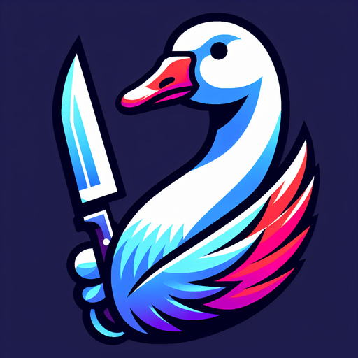 Goose with a knife.
Single Game Texture.  In-Game asset.  2d.  Blank background.  High contrast.  No shadows