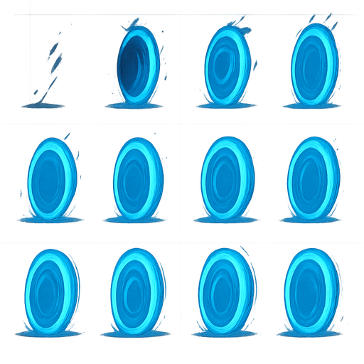 spritesheet of lateral view of a blue oval transdimensional portal.