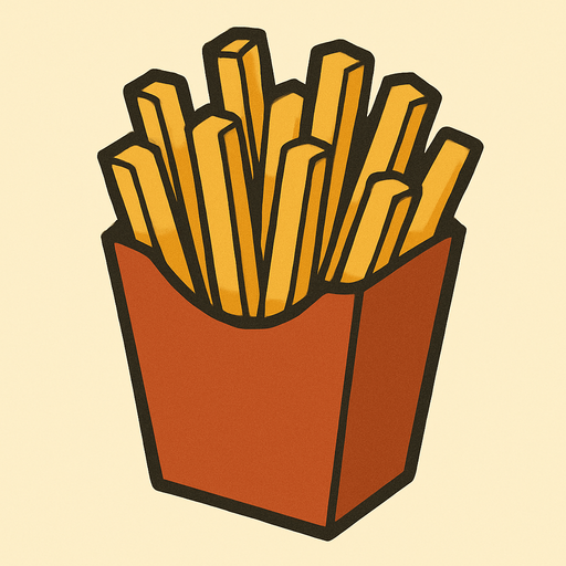 Hot chips or fries in professor Layton game style artwork.
In-Game asset.  2d.  High contrast.  No shadows