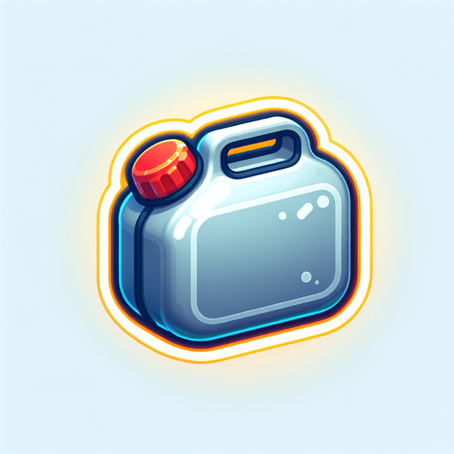 A cute cartoon-style small fuel tank with rounded edges, glossy metal finish, and a little red cap. Add a glowing yellow outline to make it pop. It should look lightweight and collectible, floating gently in the air..
Single Game Texture.  In-Game asset.  2d.  Blank background.  High contrast.  No shadows