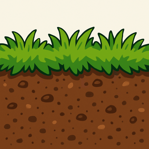 the soil covering the entire image and extending horizontally and the greenery (short grass) on top of it.
In-Game asset.  2d.  High contrast.  No shadows