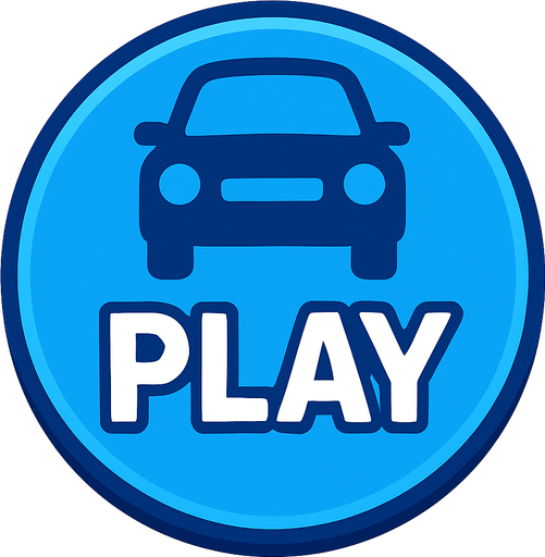 Usntunde play yazan araba temali mavi bir dugme.
In-Game asset.  2d.  High contrast.  No shadows