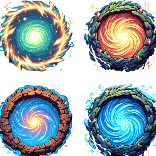 a spritesheet of 2 sprites of a portal, one on and one off.
Single Game Texture. In-Game asset. 2d. Blank background. High contrast. No shadows.