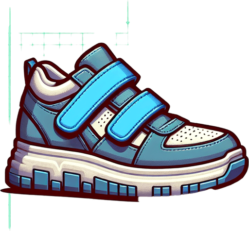 Velcro sneakers.
Single Game Texture.  In-Game asset.  2d.  Blank background.  High contrast.  No shadows