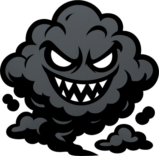 evil black gray cloud monster.
In-Game asset.  2d.  High contrast.  No shadows