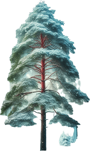 Single Photorealistic snowy Pinewood