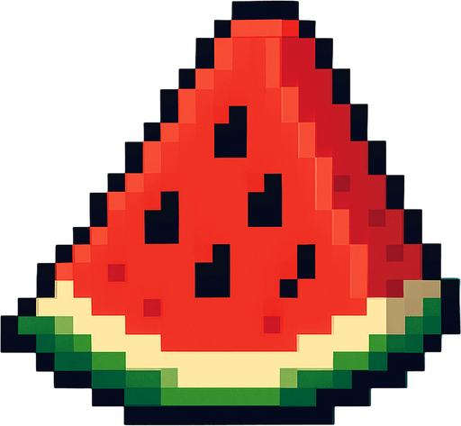 Make me a pixel watermelon but one piece.
In-Game asset.  2d.  High contrast.  No shadows
