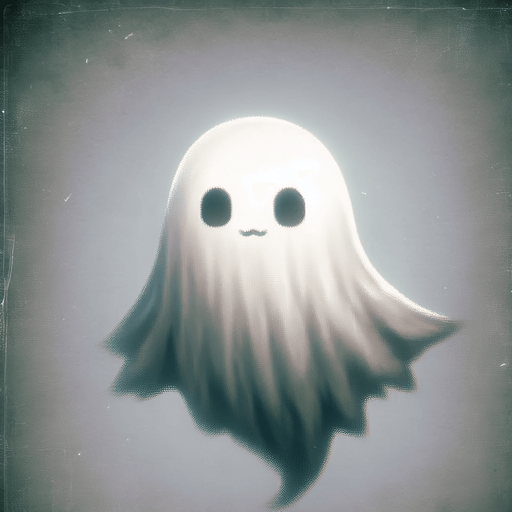A single Ghost.
Single Game Texture. In-Game asset. 2d. Blank background. High contrast. No shadows.