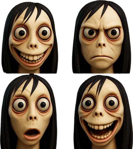 3D Scary but funny meme face of momo. face only. different faces look
In-Game asset.  3d.  High contrast.  No shadows