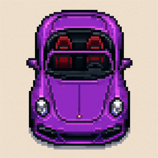 Draw 2d pixel Open top sports car top view purple..
In-Game asset.  2d.  High contrast.  No shadows