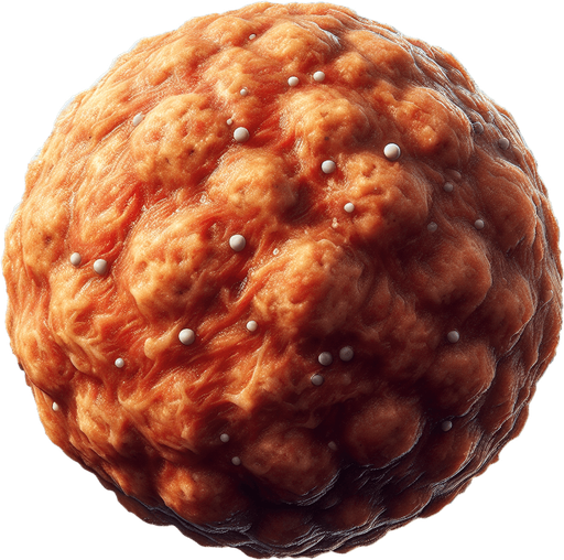 A meat ball.
Single Game Texture. In-Game asset. 2d. Blank background. High contrast. No shadows.
