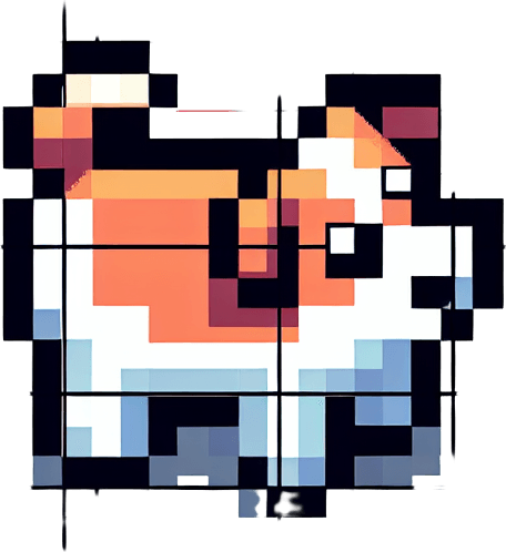 top down view of a pixel art dog.
Single Game Texture.  In-Game asset.  2d.  Blank background.  High contrast.  No shadows