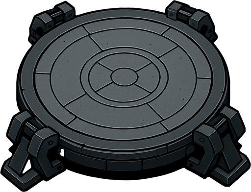 steel platform, circular, sci-fi, metal, locking feet on outside, top-down.
In-Game asset.  2d.  High contrast.  No shadows
