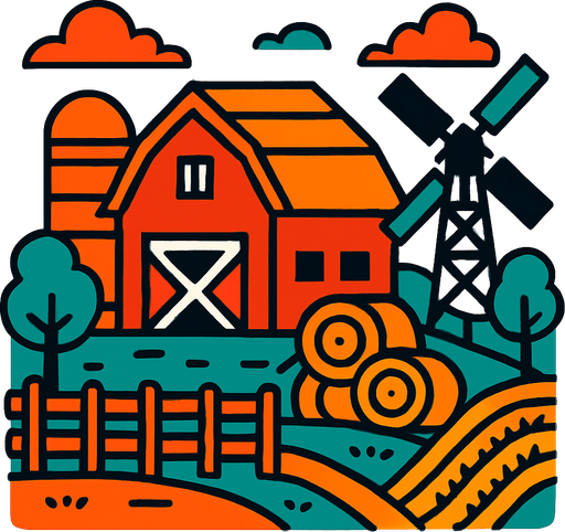 A farm.
In-Game asset.  2d.  High contrast.  No shadows