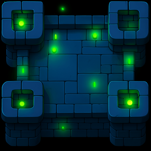 bu kulenin rasgele noktalarına parlak yeşil ışıklar ekle (duvarlarına sadece!) duvarları mavi yap