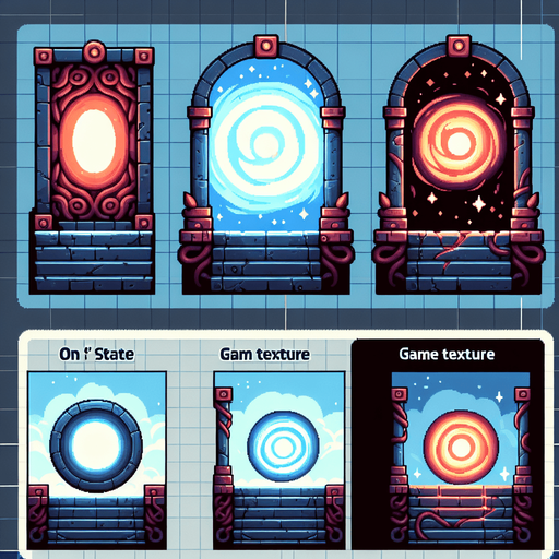 a spritesheet of 2 sprites of a portal, one on and one off.
Single Game Texture. In-Game asset. 2d. Blank background. High contrast. No shadows.