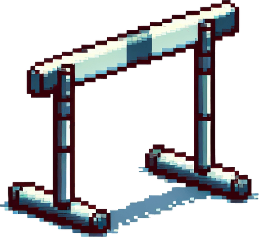 a single tubular olympic hurdle. seen from the front. pixelated. 8 bit.
Single Game Texture. In-Game asset. 2d. Blank background. High contrast. No shadows.