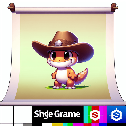 cartoon gecko with a cowboy hat.
Single Game Texture. In-Game asset. 2d. Blank background. High contrast. No shadows.