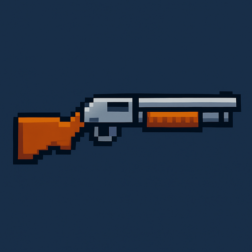 pixel shotgun.
In-Game asset.  2d.  High contrast.  No shadows