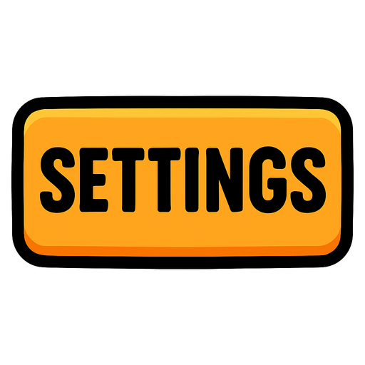 settings button for video game have a text.
In-Game asset.  2d.  High contrast.  No shadows