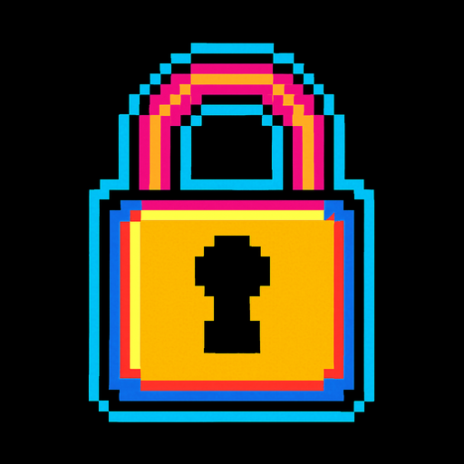 A small lock icon. 80s arcade machine graphics..
In-Game asset.  2d.  High contrast.  No shadows