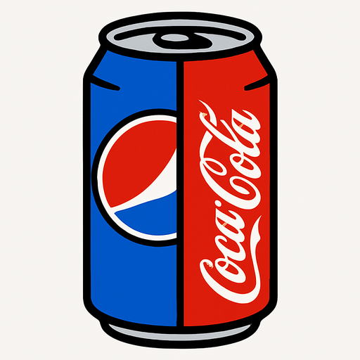 Half blue Pepsi half red coke.
In-Game asset.  2d.  High contrast.  No shadows