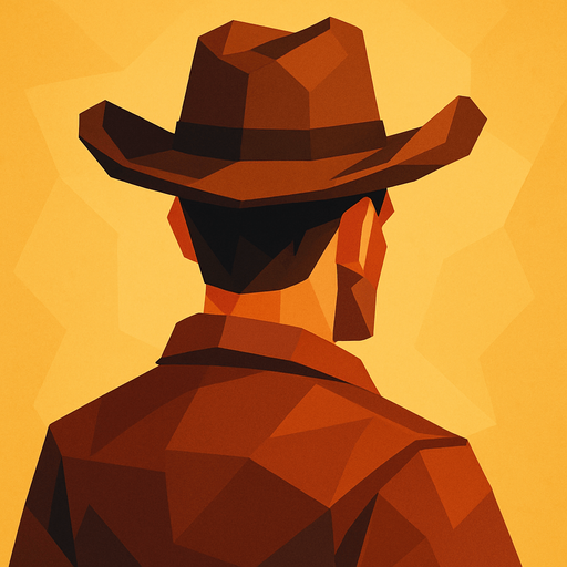 lowpoly cowboy head from behind player hero good side.
In-Game asset.  2d.  High contrast.  No shadows