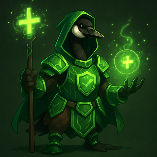 A Canadian Goose in Green Glowing Anti Virus Outfit Armed with anti virus magic.
In-Game asset.  2d