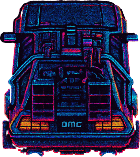 DeLorean hover car, seen from behind
Neon-lit, cyberpunk city aesthetic. Glowing accents and retro-futuristic mods. Top-down view, GTA2 style. Single Game Texture. In-game asset. 2D pixel art. Transparent background. High contrast. No shadows. Isometric perspective. Synthwave vibe with flickering lights and digital noise textures.