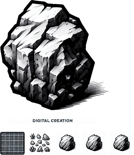 Little rock. Single Game Texture. In-Game asset. 2d. Blank background. High contrast. No shadows.