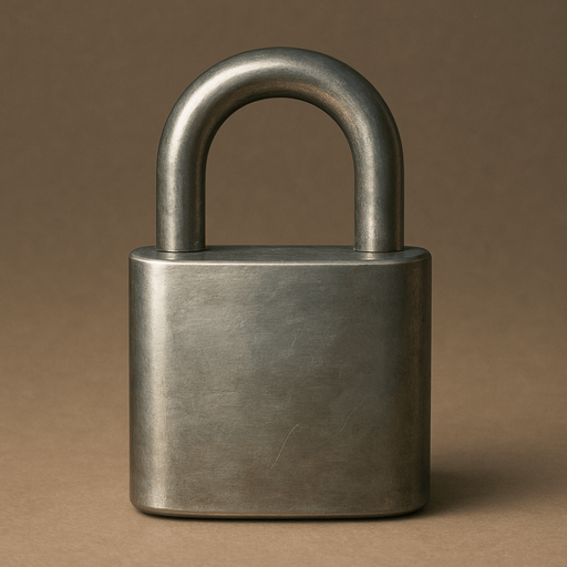 a closed metalic padlock. No visible key hole.