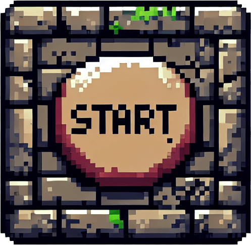 Pixelart button that says "Start". Dungeon vibes..
Single Game Texture. In-Game asset. 2d. Blank background. High contrast. No shadows.