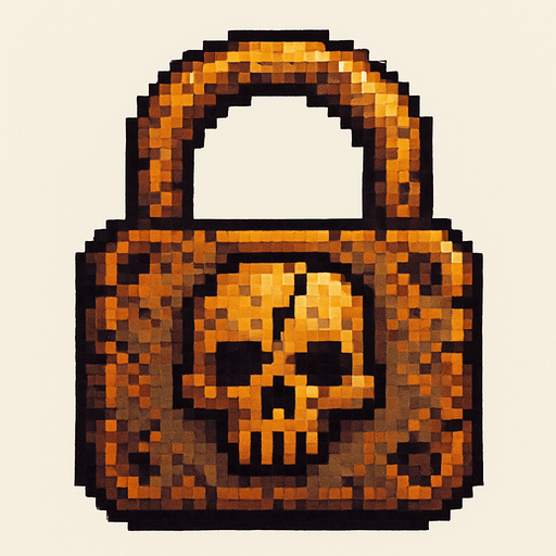 Pon un candado apocalitico pixelar, con bordes reodndo y cuadrado,.
In-Game asset.  2d.  High contrast.  No shadows