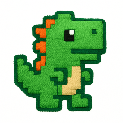 Make a plushy 8bit dino.
In-Game asset.  2d.  High contrast.  No shadows