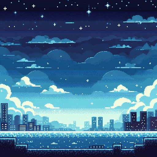 pixel şekerli mavi tonlarında hafif karanlık tema lı arka plan.
Single Game Texture. In-Game asset. 2d. Blank background. High contrast. No shadows.