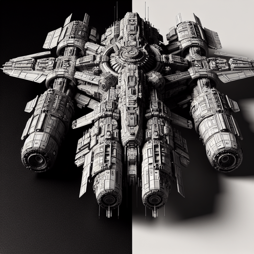 A space ship.
Single Game Texture.  In-Game asset.  2d.  Blank background.  High contrast.  No shadows standing