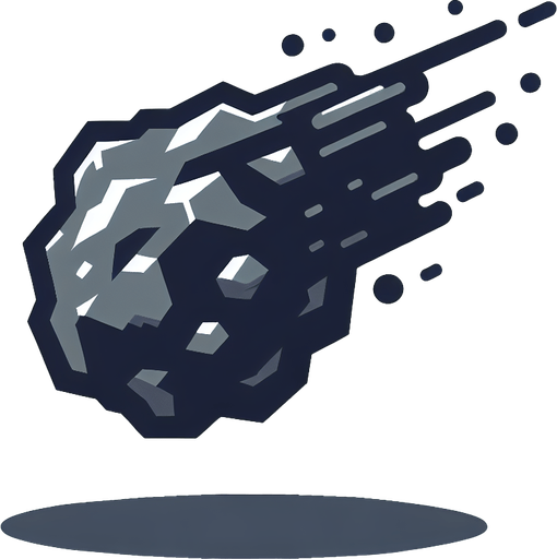 Asteroid, falling Single Game Texture. In-Game asset. 2d. Blank background. High contrast. No shadows.