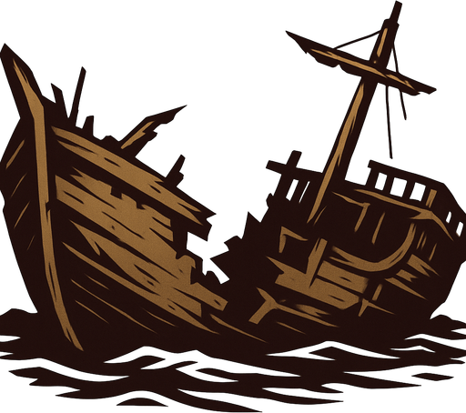 broken ship.
In-Game asset.  2d.  High contrast.  No shadows