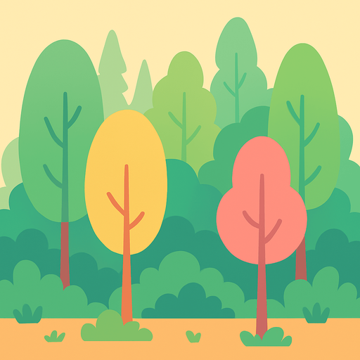 Background for hyper casual puzzle game. Showing forest . Pastel colors, flat shaded, vector art. Single Game Texture. In-Game asset. 2d. Blank background. High contrast. No shadows.