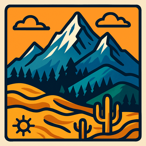 from desert to mountain.
In-Game asset.  2d.  High contrast.  No shadows