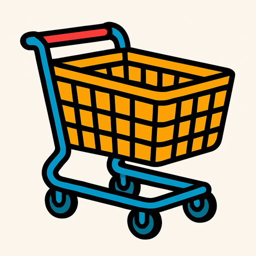 Bir 3d sepet ama tekerlekli market sepeti.
In-Game asset.  2d.  High contrast.  No shadows