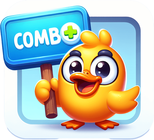 duck holding a sign written "combo".
Single Game Texture. In-Game asset. 2d. Blank background. High contrast. No shadows. duck holding a sign written "combo". Cartoon.