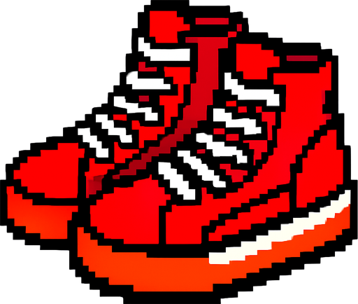 red shoes with a  2x.
In-Game asset.  2d.  High contrast.  No shadows
