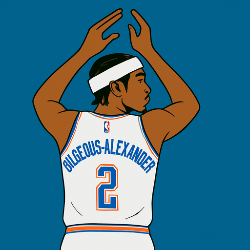 Make player shai gilgeous Alexander in a white thunder uniform and white headband