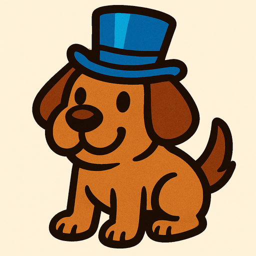 Brown dog with a blue top hat. 🎩.
In-Game asset.  High contrast.  No shadows. 2d.
