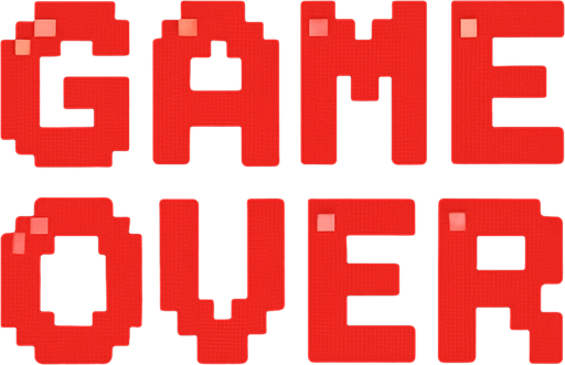 Fondo negro con un texto rojo pixelart bonito que ponga "GAME OVER".
In-Game asset.  2d.  High contrast. cute