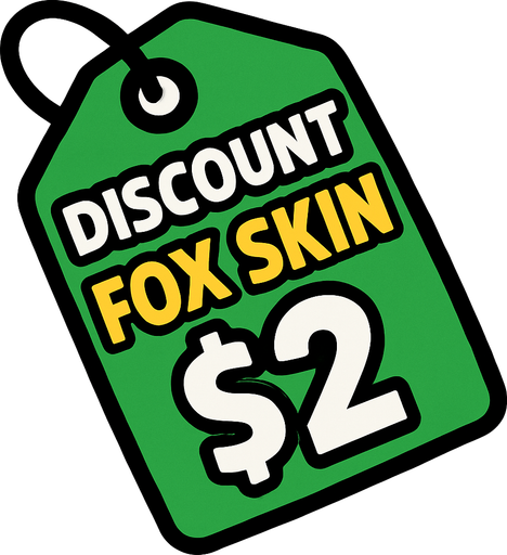 green price tag that says discount fox skin $2
In-Game asset.  2d.  High contrast.  No shadows