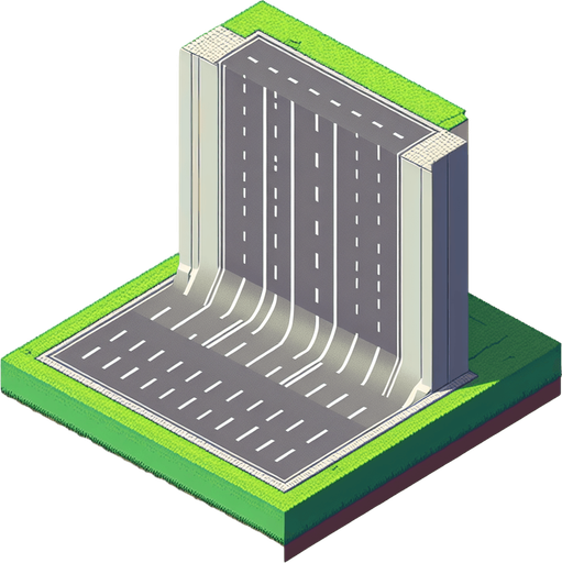 single large vertical road with no vehicles. similar to road fighter. grey color with pavement and grass on the side. orthographic top view.