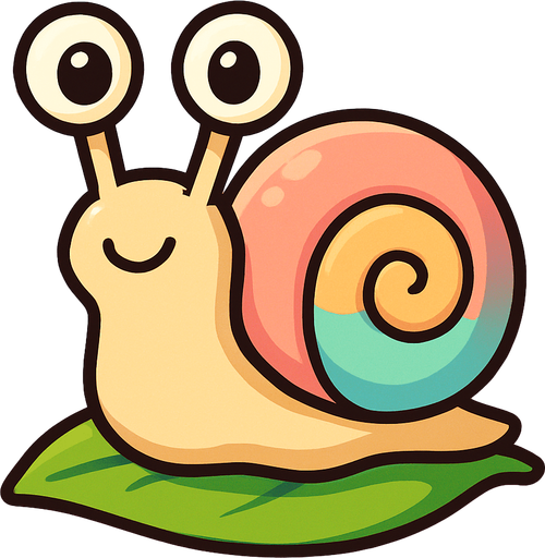 “A cute cartoon-style snail character for a mobile game. Soft pastel-colored shell (spiral-shaped), smooth shiny body in light beige or green, big round eyes on long eye stalks, small smiling mouth, friendly and playful expression. Standing on a leaf or simple colorful background. High-quality digital illustration, perfect for a kids game.”.
In-Game asset.  2d.  High contrast.  No shadows. cartoon style